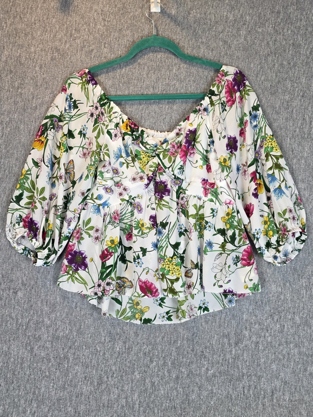 L'Agence Floral Peasant Silk Blouse with Puff Sleeves Wmn's Med